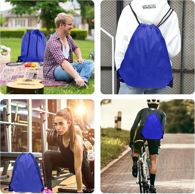 Drawstring Backpack Bulk 42 Pcs String Backpack Drawstring Bags Cinch Bag Sackpack for Men Women Gym (Navy Blue)