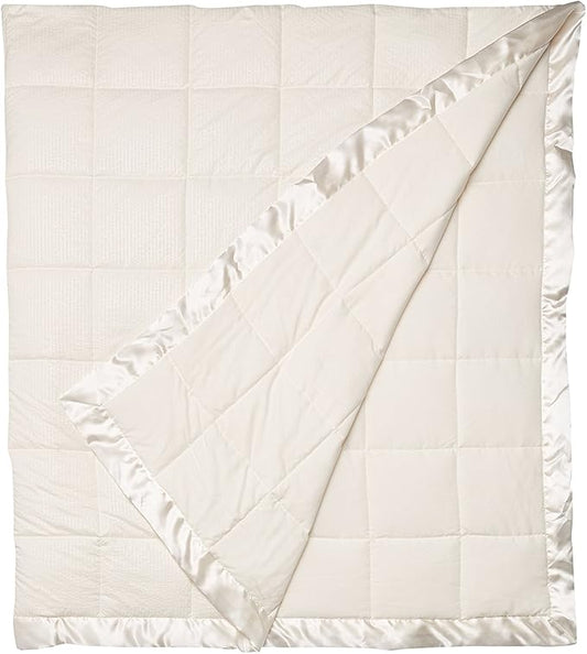 Madison Park Cambria Down Alternative Blanket, Premium 3M Scotchgard Moisture Wicking Treatment, Lightweight and Soft Bed Cover For Summer with Satin Trim, Oversized Twin Ivory