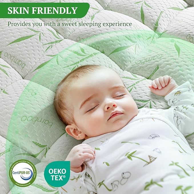Mattress Topper Twin Size,Viscose Made from Bamboo Pillow Top Mattress Topper,1200 GSM Cooling Mattress Pad,2In Extra Thick Pillow Top for Back Pain with 8"-18" Deep Pocket(39"x75")