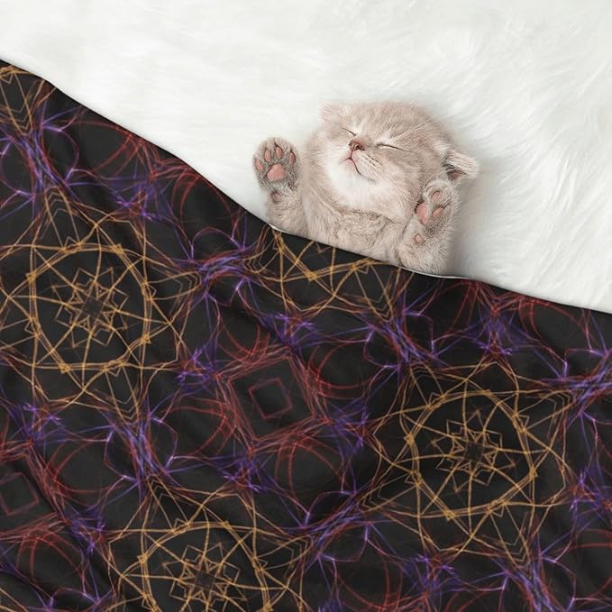 Double Sided Pet Bed Blanket for Added Cushion Warmth, Magic Smoking Sacred Geometric, Reversible Cover with Textured Dot Surface for Existing Beds Standalone Mat