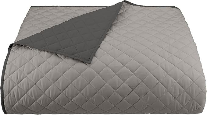 Martex Reversible Coverlet – King Bed Quilt – Lightweight King Size Bedding – Durable King Size Quilts for Bed – Soft - Easy Care Bedding – Light Gray/Graphite