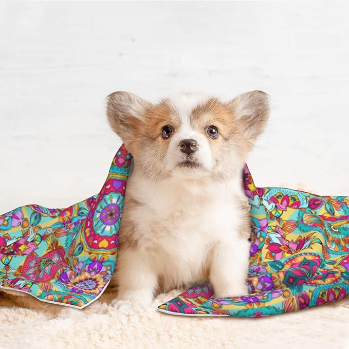 Boho Throw Blanket - Colorful Bohemian Floral Blanket for Dog Cat Pet Blankets 40x30 for Couch Sofa Bed