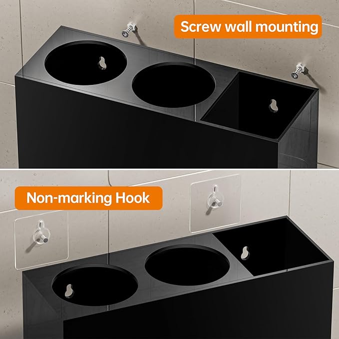 Hair Tool Organizer Acrylic: Hair Dryer Holder Wall Mount - Blow Dryer Holder Cabinet Door - Bathroom Countertop Organizer for Curling Iron Hot Styling Tools Flat Iron - Black