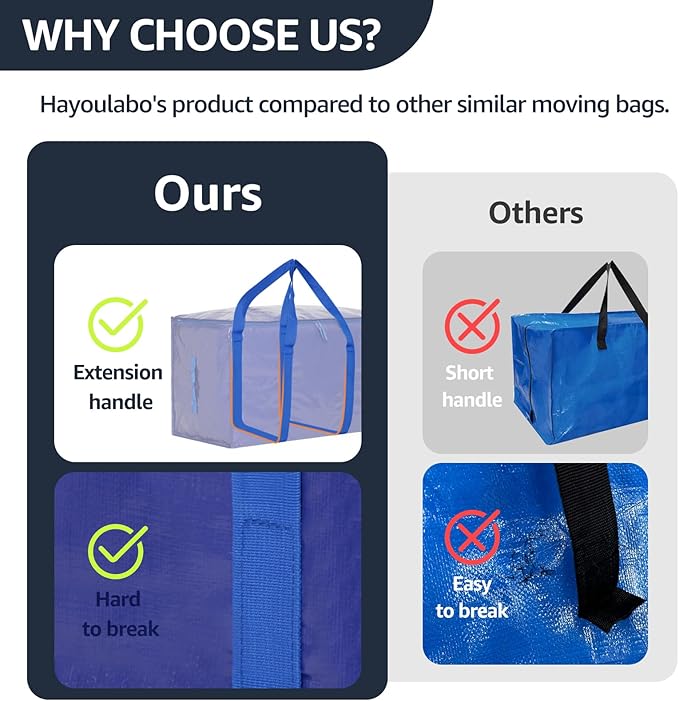 Moving Bags Heavy Duty Extra Large, Moving Boxes, Moving Supplies Essentials, Blue Storage Bins with Lids, Plastic Packing Totes, Storage Bags for Clothes with Handles & Zippers(Blue, 12 Pack)