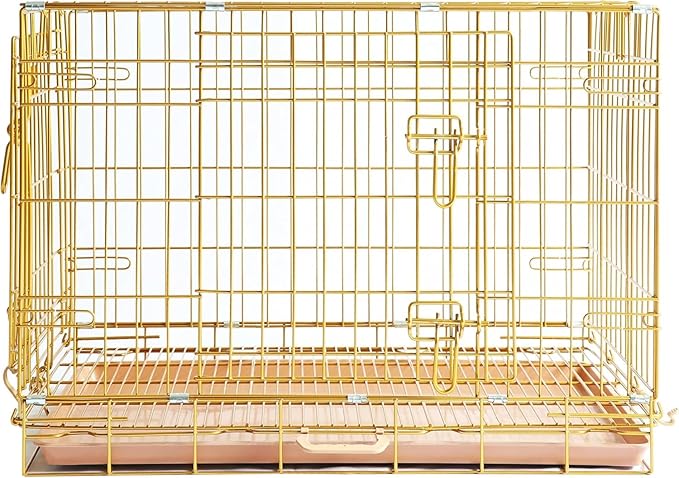 HOMEY PET Copper Gold Dog Crate 30 Inch, Portable Folding Metal Wire Dog Kennel Pet Dog Cage with Removable Floor Grid, Pull Out Pan, Double Doors, Handle for Medium-Small Breed Dogs Indoor Travel