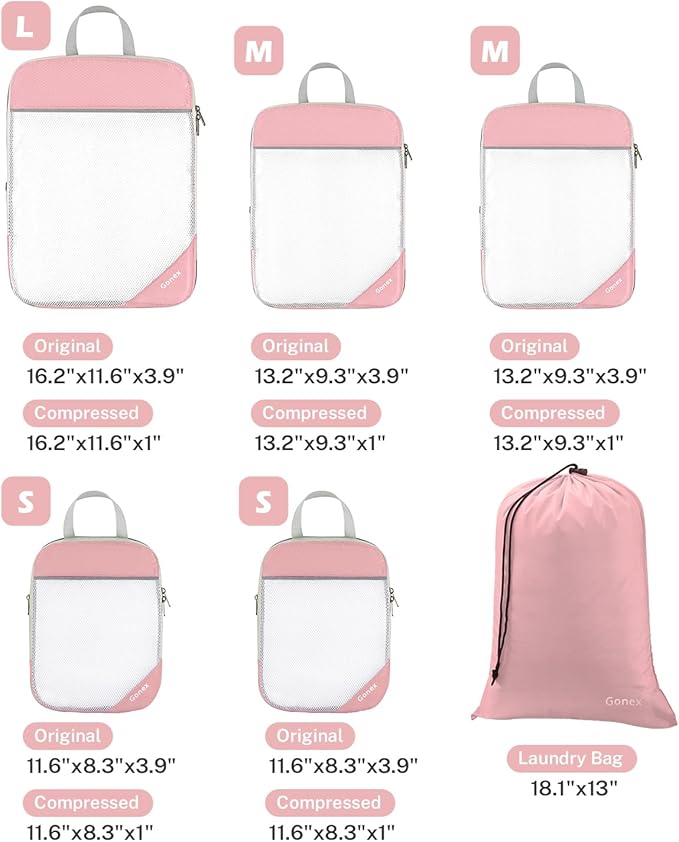 Compression Packing Cubes, Gonex Extensible Storage Mesh Bags Organizers
