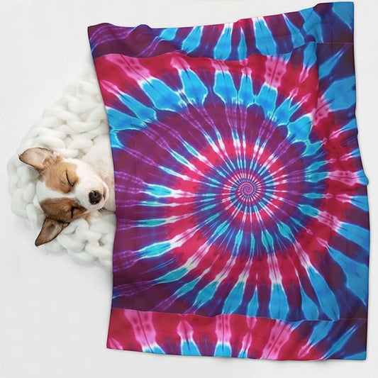 Pet Blanket for Travel and Home, Tie Dye, Reversible Plush Dot Design with Soft Grip Texture on One Side Perfect for Car Seats Moving Vehicles