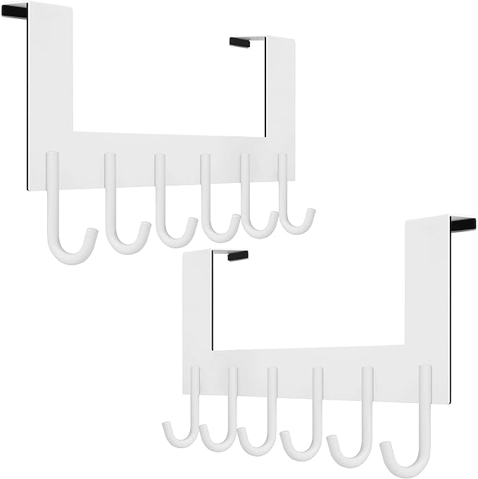 WEBI Over The Door Hook for Hanging Door Hanger:Over The Door Towel Rack,Door Coat Hanger Over The Door Coat Rack for Towels,Clothes,Behind Back of Bathroom,White,2 Packs