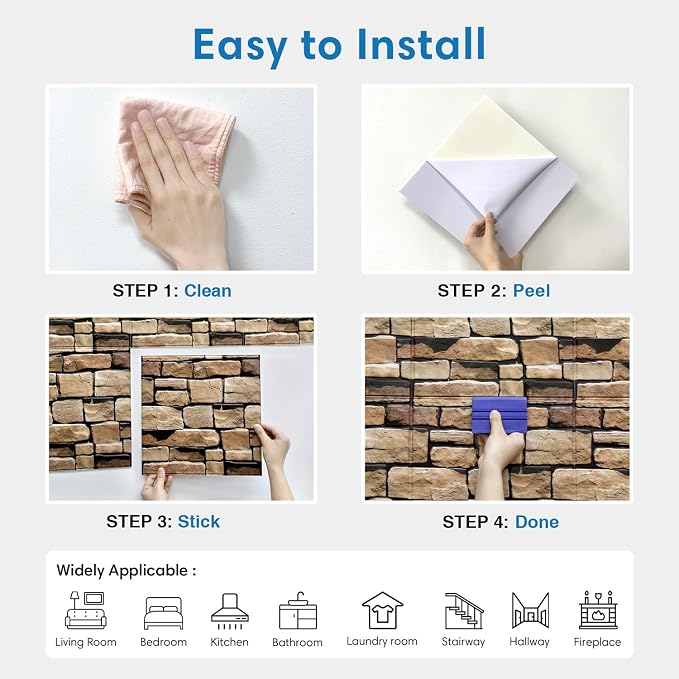COMSTICKC Peel and Stick Faux Stone Wall Sticker Wall Panels, Not Real Stone