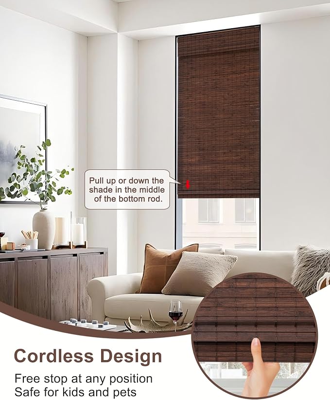 32''W X 72''H Cordless Bamboo Roman Shades