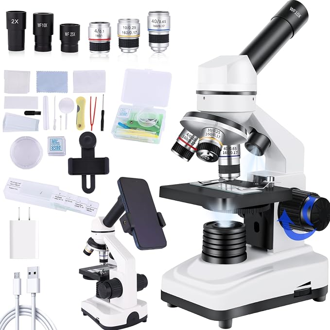Herwicm Microscope for Adults & Kids,40x-2000x Compound Microscope with Dual LED Illumination,Great for School Labs & Home Schooling