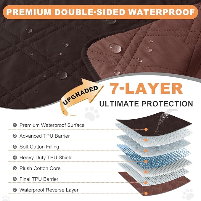 100% Waterproof Dog Couch Protector, Triple-Layer Waterproof Dog Bed Cover Pet Blanket Reversible 2-Tone Sofa Shield, Non-Slip Furniture Guard for Pets(30×30 Inch, Chocolate+Coffee)