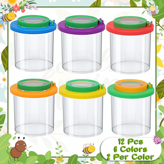 Coopay 12 Pcs Insect Bug Viewer for Kids - Bug Jars, Critter Insect Cage, Bug Container, Bug Catcher, Magnifying Insect Box for Children, Kids Science Nature Exploration Collecting Kit