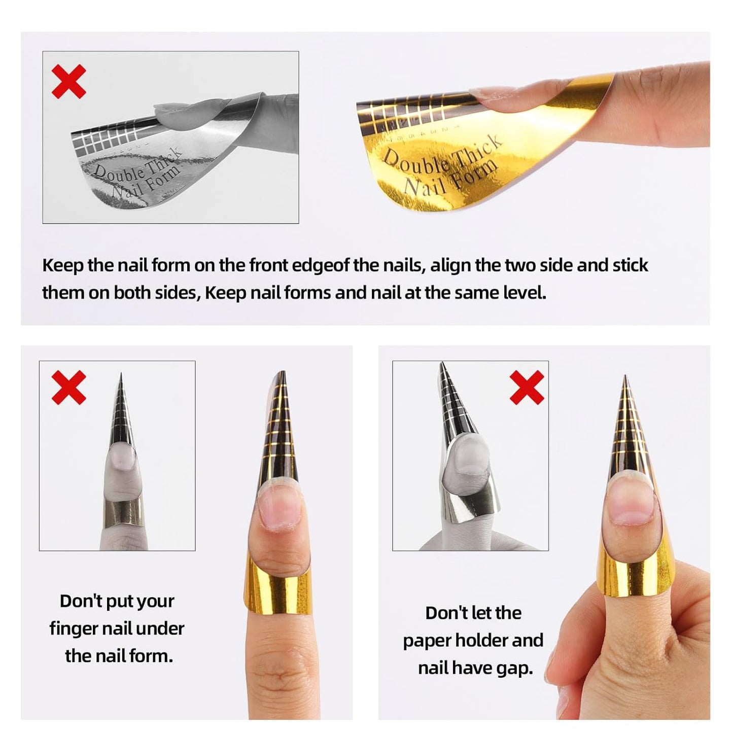 500 Pcs Nail Forms Gold Horseshoe Nail Extension Guide Paper Forms for Builder Gel, Polygel, Acrylic Nails