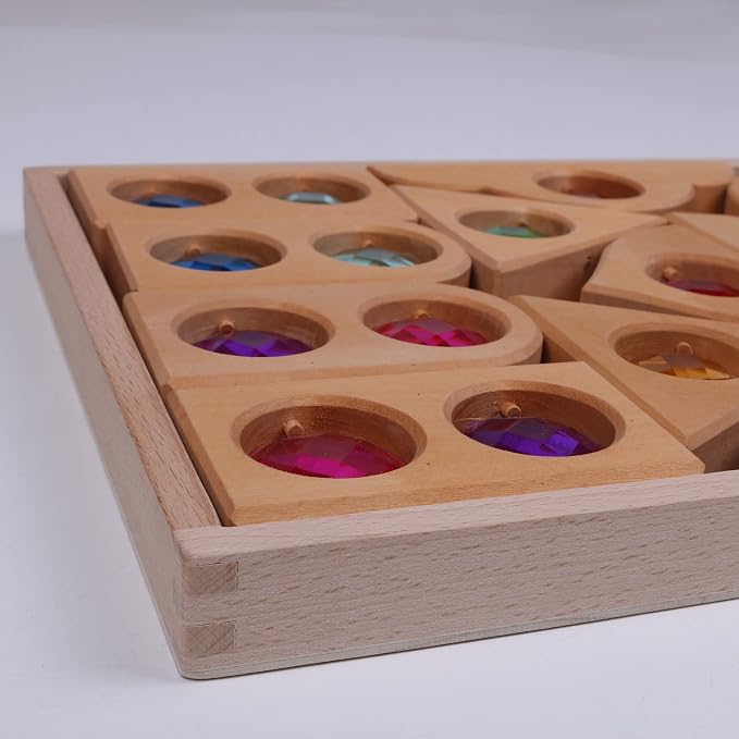 12PCS Acrylic Gem Fairytale Windows Blocks,Translucent Cubes Stacking Toys, Sparkling Acrylic Toy Wooden Stacking Blocks,Open Ended Play Montessori Educational Wooden Toys