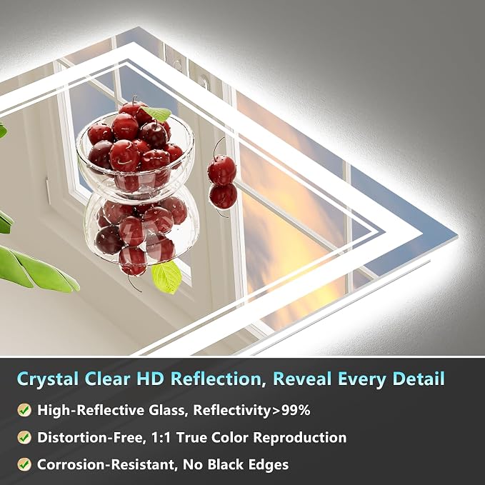 24x30 LED Bathroom Mirror with Lights, Backlit and Front Lit Anti-Fog Lighted