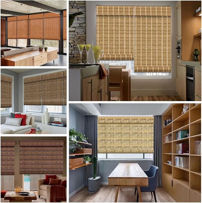 Letau No Drill No Tools Cordless Wood Window Shades Blinds, Bamboo Light