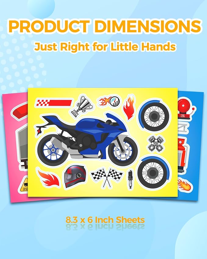 Aowplc 32 Make Your Own Vehicle Sticker Sheets for Kids | Transportation Stickers for Party Favors & Craft Activities