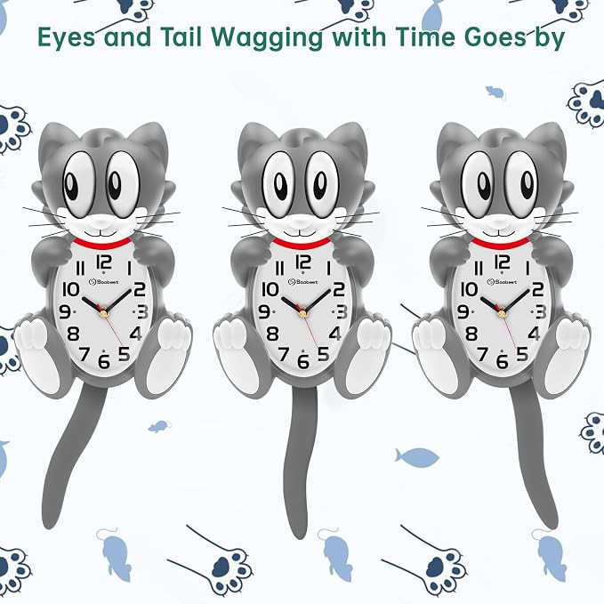 Soobest 18 Inch Large 3D Cat Wall Clock Battery Operated