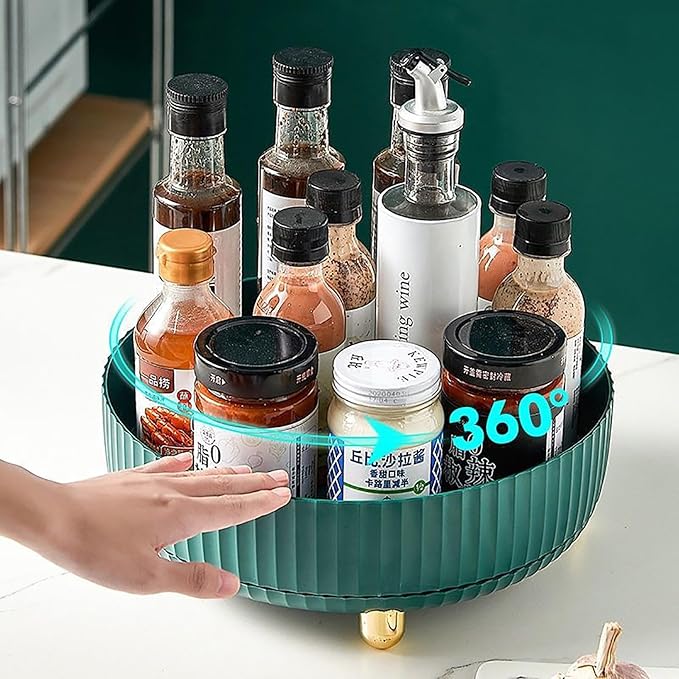 Anyoifax Makeup Perfume Organizer Tray 360 Degree Rotating Lazy Susan Skincare Lotion Organizer Spinning Cosmetics Storage for Dresser, Vanity, Bathroom Countertop, Small Teal Green