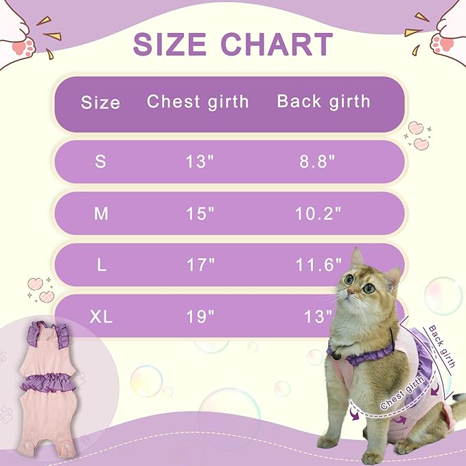 Cat Recovery Suit,Kitten Onesie After Surgery,E-Collar Alternative for Abdominal Wound and Skin Diseases,Soft Breathable Bodysuit After Spay（Pink-l）