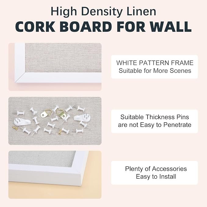 OWLKELA 17"x23" inch Linen Cork Board,