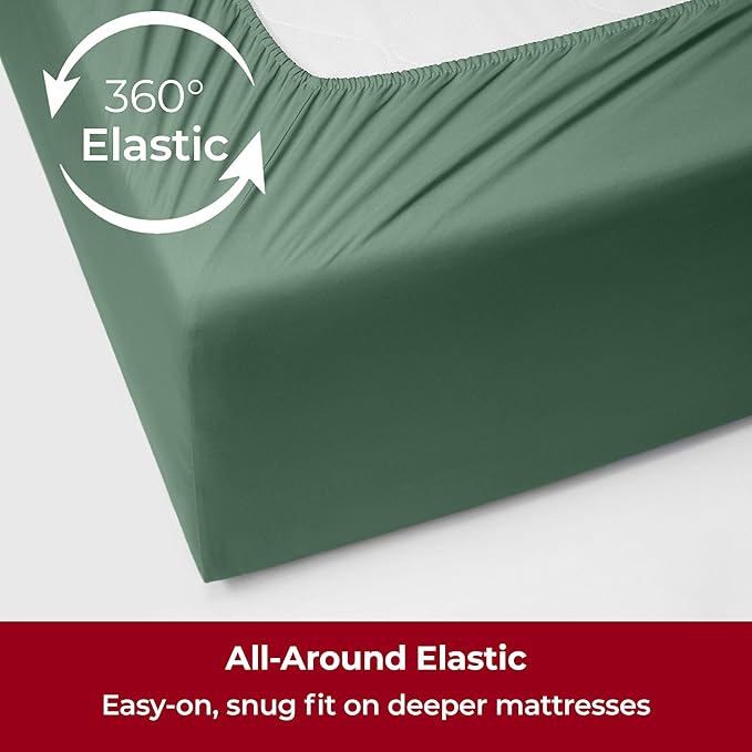 Mellanni Extra Deep Split King Sheets - 5 PC Iconic Collection Bedding - Hotel Luxury, Ultra Soft, Cooling Bed Sheets - Wrinkle, Fade, Stain Resistant (Split King, Emerald Green)
