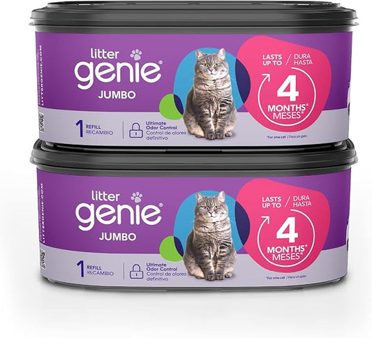 Litter Genie Refill Bags | Jumbo 2-Pack, 56 Total ft | Up to 8 Months of Supply in 2 cartridges | Ultimate Odor Control Cat Litter Bags
