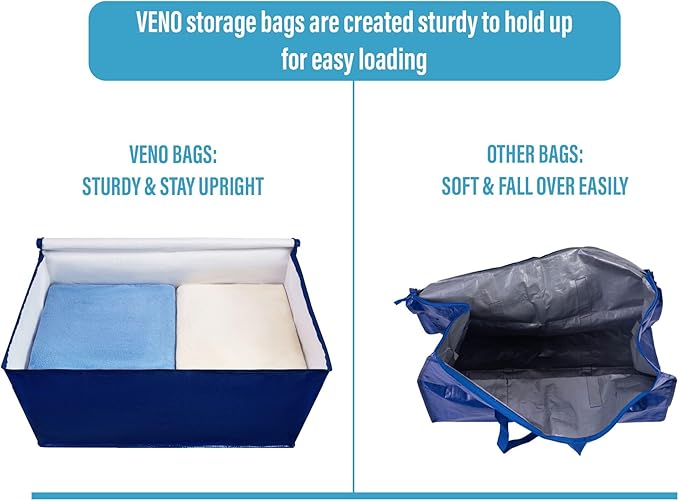 VENO 8 Pack Moving Bags and Large Christmas Decoration Storage Bins with lids. Alternative to Moving Boxes, Packing Supplies for College. Heavy Duty Totes (Blue, 8 Pack)