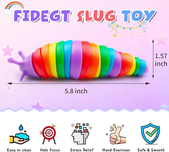 Cevioce 12PCS Slug Fidget Toys Bulk, Easter Gifts for Boy Girl Toddler 3+ Sensory Figette Worm for Adults Stress Relief for Autism ADHD Autistic Travel Toys Easter Basket Stuffers for Kids A