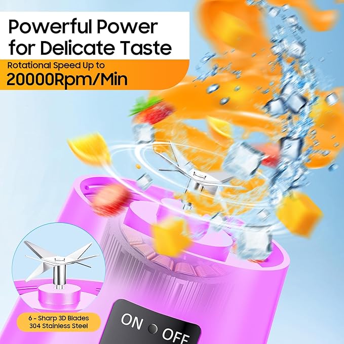 Cordless Portable Personal Size Blender - 2026 Upgraded New Blender for Shakes and Smoothies with 13 Oz BAP Free Juice Cup, USB Rechargeable Freshly Squeezed for Picnic/Sports