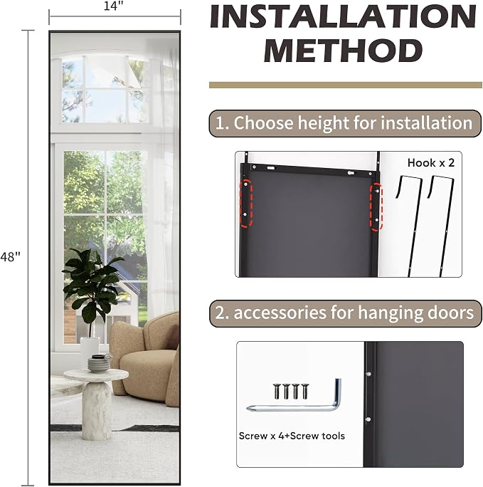 Full Length Door Mirror 14x48, Metal Frame