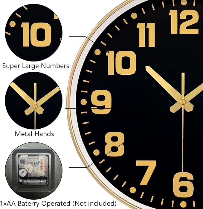 Modern Silent Wall Clock, 10inch Non-Ticking Analog Battery Operated Clock