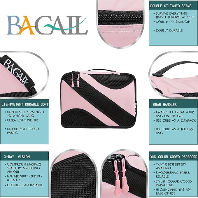BAGAIL 6 Set Packing Cubes,Travel Luggage Packing Organizers