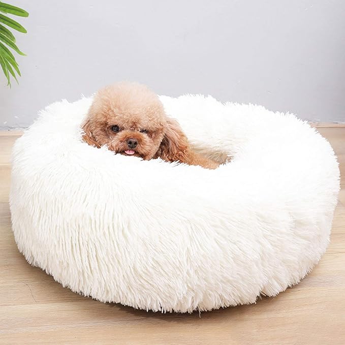 Warming Round Dog Bed for Small, Medium and Large Dogs & Cats, Short & Long Plush Pet Bed, Luxurious Faux Fur Donut Cuddler, Bolster Pet Bed & Sofa, Machine Washable 60CM 24Inch