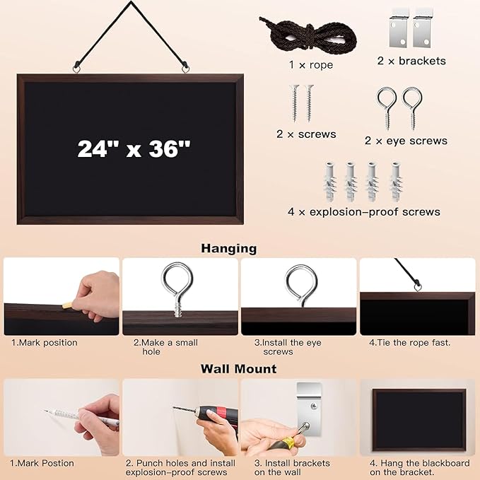 Comix Magnetic Chalkboard, 24 x 36 Inches Wooden-Framed Blackboard, Hanging