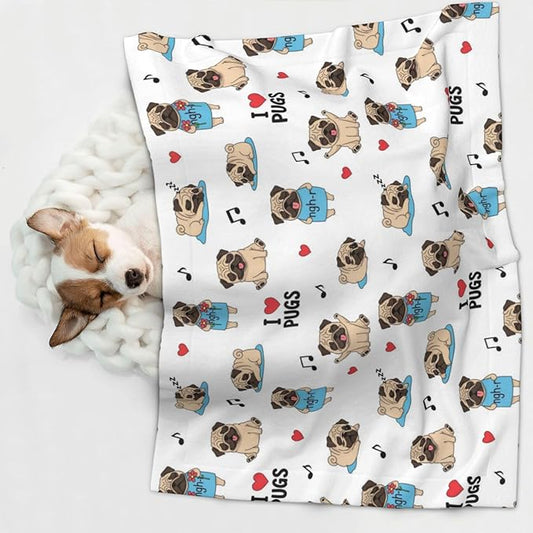 Two Sided Pet Cuddler Blanket for Anxiety Calming, Cute French Bulldog with Hearts, Reversible Plush Design with Bubble Dot Pattern Provides Familiar Surface Anywhere