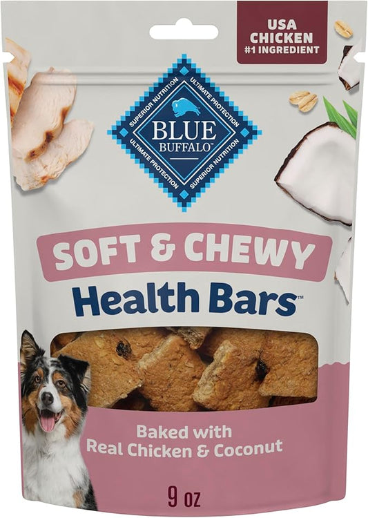 Blue Buffalo Soft & Chewy Health Bars, Baked with Real Chicken & Coconut, Natural Dog Treats Mineral-Enhanced for Flavor, 9 oz. Bag