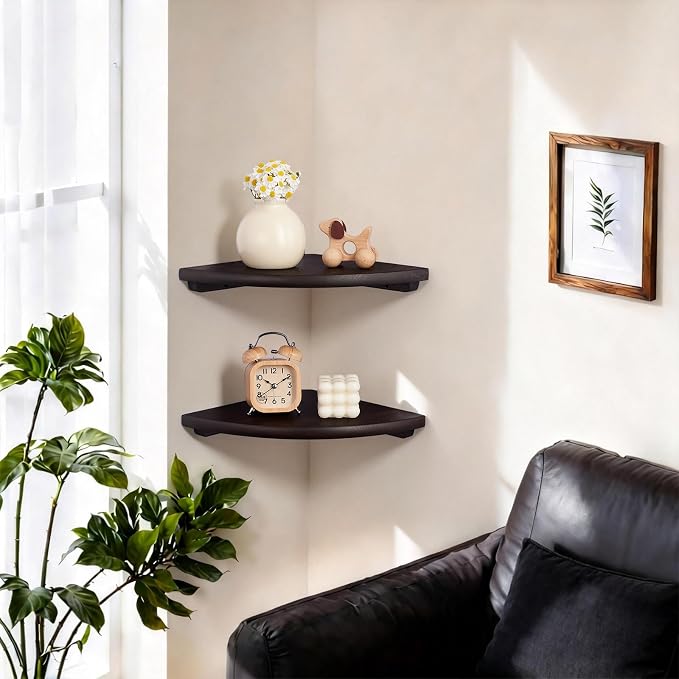 Gieanoo Corner Wall Shelf, 7inch Solid Oak Wood Floating Corner Shelf