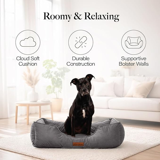 Modern Threads Luxury Dog Bed - Comfortable Tufted Velvet Cushion for Small to Medium Dogs - Machine Washable - Durable & Cute Sleep Space for Pets - Pamper Your Pet with Cozy Beds - Charcoal