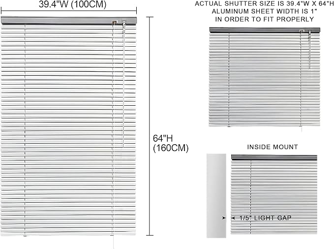 YIIBAII Mini Blinds Suitable for 40" W x 64" H Windows 1" Aluminum Horizontal