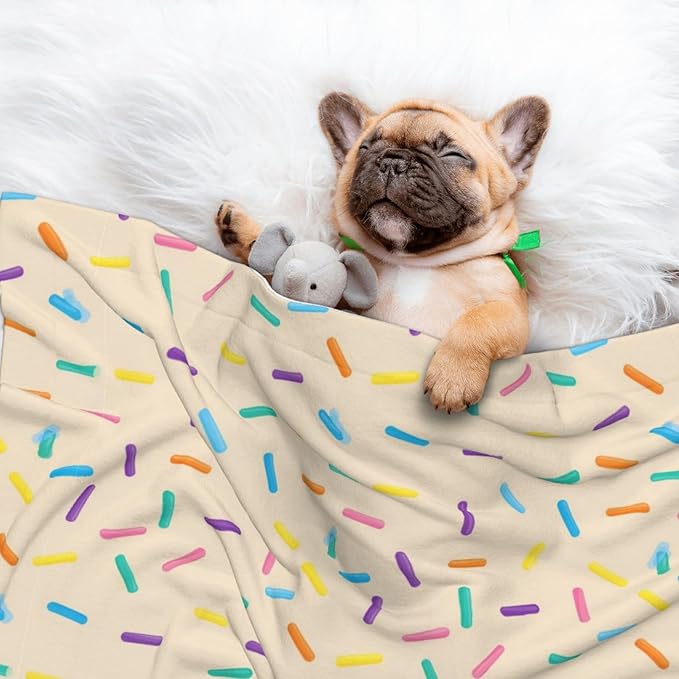 Two Sided Plush Pet Blanket for Crates Carriers Home Use, White Donut, Reversible Throw with Cozy Dot Fabric and Silky Reverse for Small Large Pets