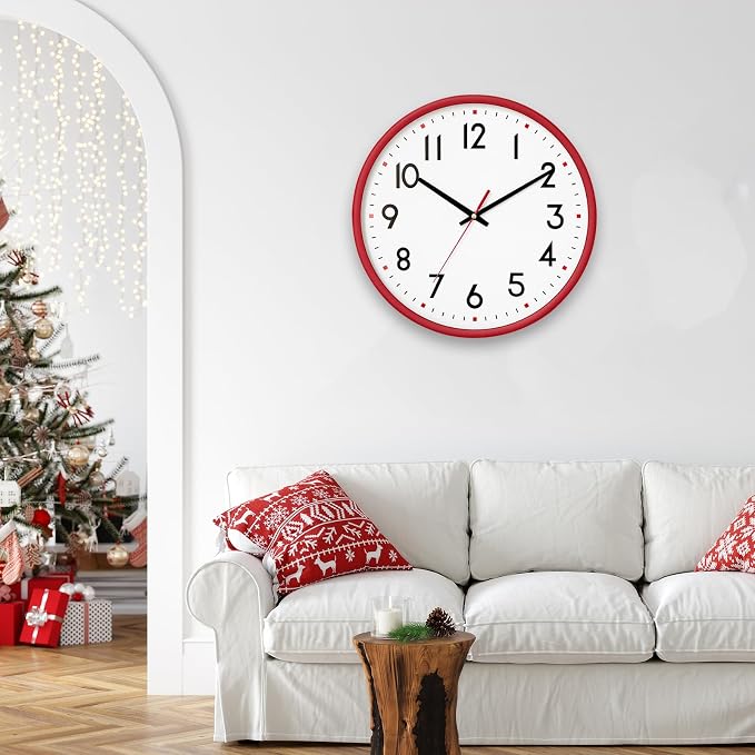 HZDHCLH Wall Clock Red, Silent Wall Clocks Battery Operated 8 Inch Modern Non