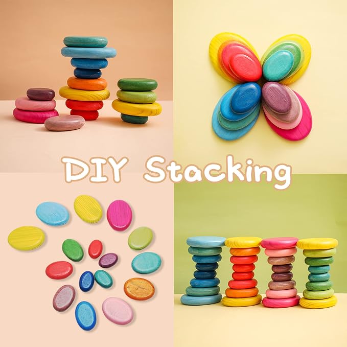 OESSUF Extra-Large Stacking Rocks for Toddlers 1-3, 16 PCS Wooden Montessori Toys, Safe Smooth Jumbo Balancing Stones for Open-Ended Sensory Play, STEM Building Blocks for Boys & Girls