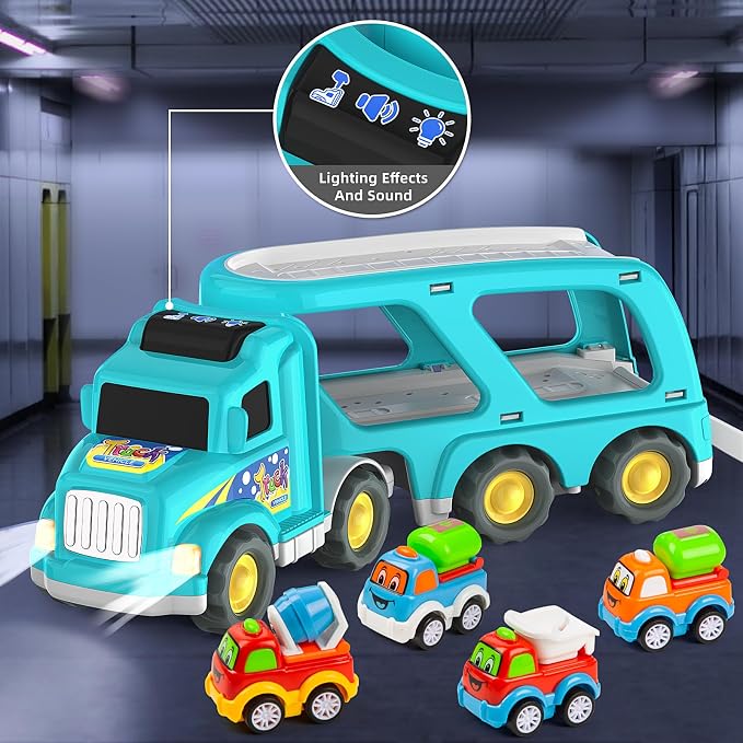 Veslier Toy Trucks Car for 2 3 4 5 Year Old Toddlers Boys Girls,Trucks Toys 5 in 1 Construction Vehicles Toys for Kids Boys Girls,Car Trucks Toys with Light Sound,Christmas Birthday Gifts.