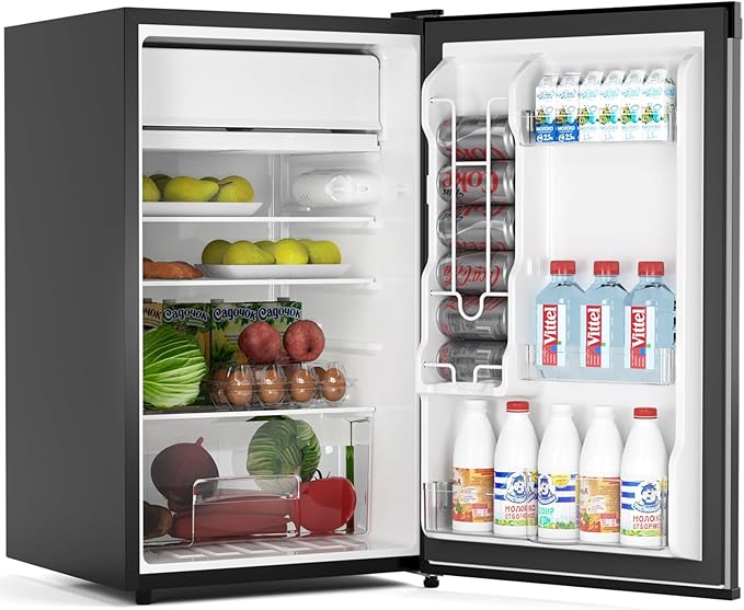 4.3 Cu.Ft Mini Fridge with Freezer, Single Door Refrigerator with Adjustable Thermostat, Mini Compact Fridge for Bedroom, Office, Dorm, RV