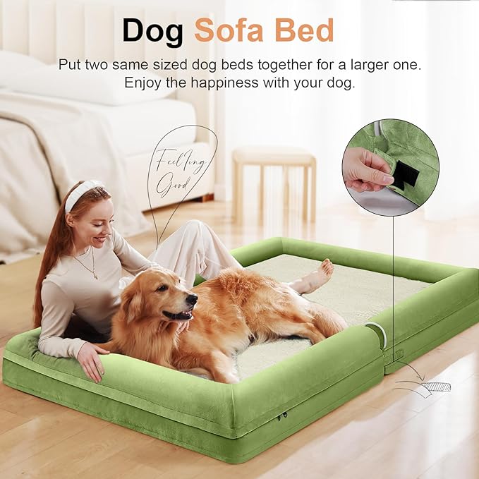 Large Dog Bed Orthopedic Washable: Beds Bolster XXL Bed Big XLarge Dogs Egg Crate Foam Sofa Couch Waterproof Removable Cover - Grass Green