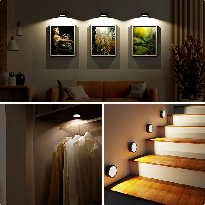 Narotood 6 Pack Picture Lights for Wall, Rechargeable Battery Operated Wall