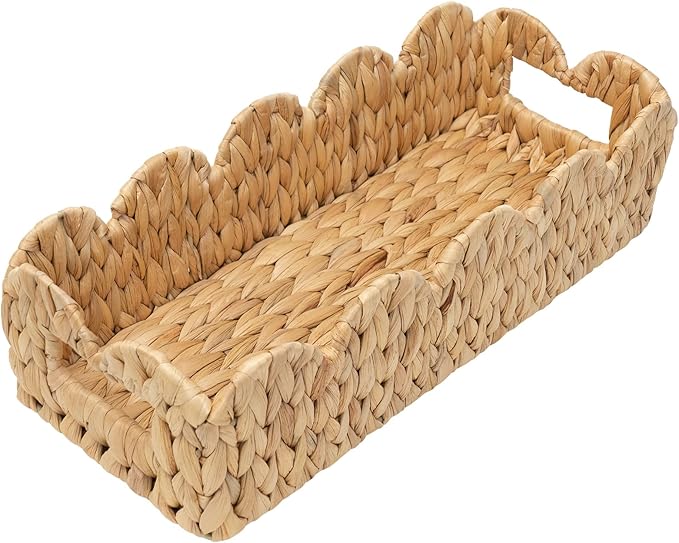 Coeusy Toilet Tank Basket for Bathroom,Scalloped Edge Wicker Basket for Toilet Paper Storage,Small Baskets for Countertop,Shelves,Living Room,Bedroom,Both Organizer&Decor,Natural Water Hyacinth
