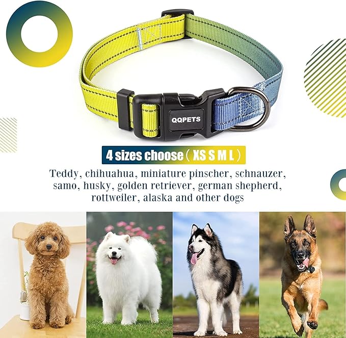Roses&Poetry Small Dog Collar with Gradient Amber, Yellow Reflective Dog Collar Adjustable Small Pet Collars for Small Medium Large Dogs (Amber-S)
